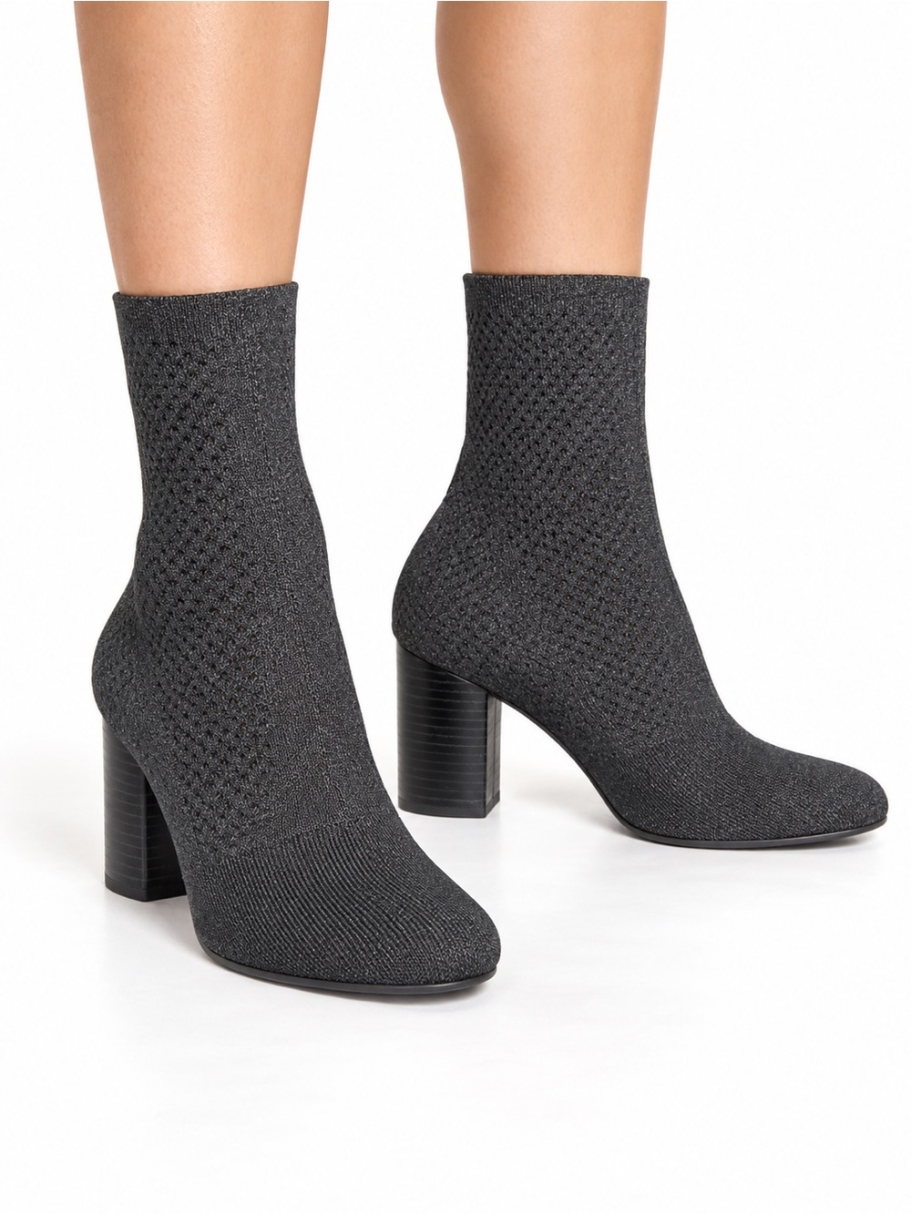 Born Charcoal Knit Block Heel Sock Boot Sz 8.5